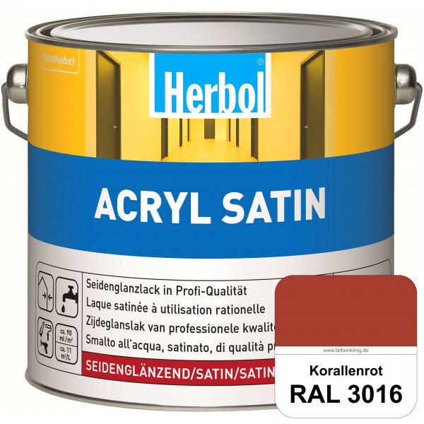 Acryl Satin (RAL 3016 Korallenrot) wasserverdünnbarer seidenglänzender Lack (Innen & Außen)