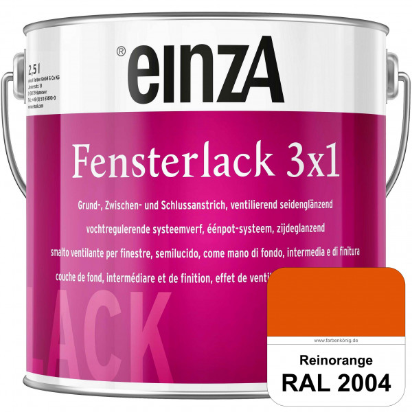 einzA Fensterlack 3 x 1 (RAL 2004 Reinorange) wetterbeständiger & seidenglänzender Fensterlack
