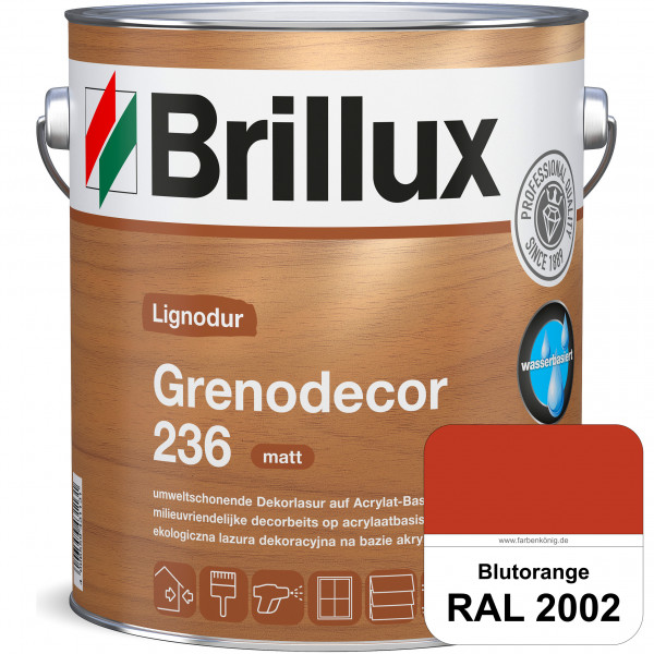 Grenodecor 236 (RAL 2002 Blutorange) Umwelt- und gesundheitsschonende, diffusionsfähige Dekorlasur m