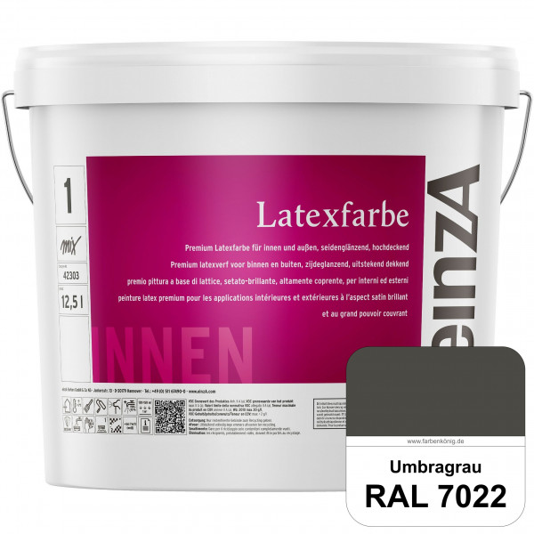 einzA Latexfarbe Premium (RAL 7022 Umbragrau) Hochwertige scheuerbeständige seidenglänzende Latexfar