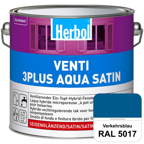 Venti 3Plus Aqua Satin (RAL 5017 Verkehrsblau) wasserbasierter & feuchtigkeitregulierender Ein-Topf-