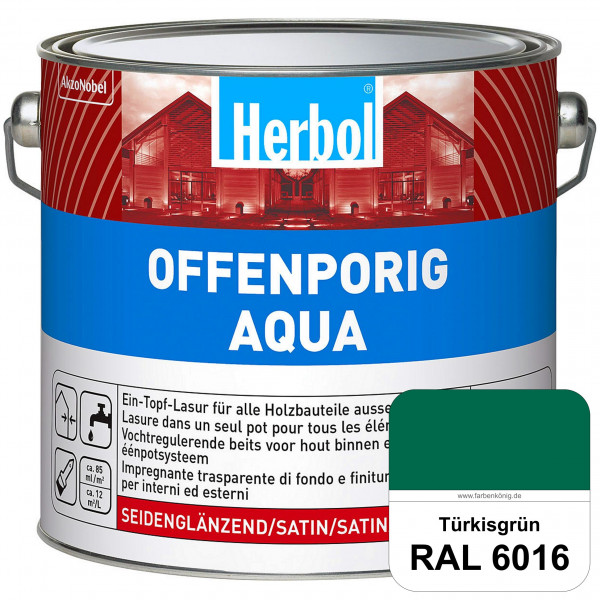 Offenporig Aqua (RAL 6016 Türkisgrün) Wasserverdünnbar & hochwertige Ein-Topf-Holzlasur - Feuchtesch