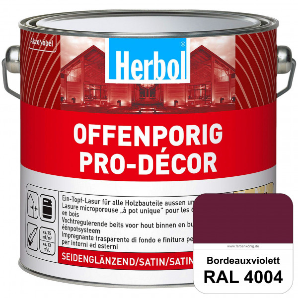 Herbol Offenporig Pro-Décor (RAL 4004 Bordeauxviolett) Hochwertige Ein-Topf-Holzlasur mit 2-Phasen-U