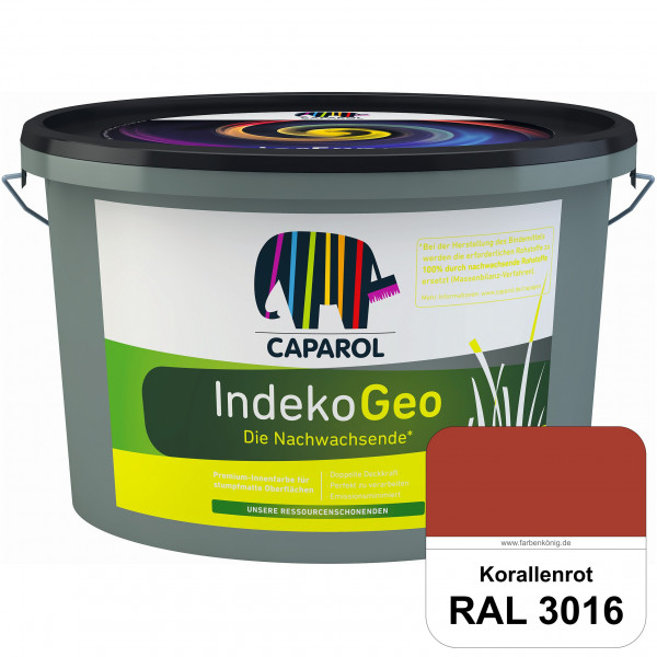 IndekoGeo (RAL 3016 Korallenrot) Ressourcenschonende Premium Innenfarbe für stumpfmatte Oberflächen