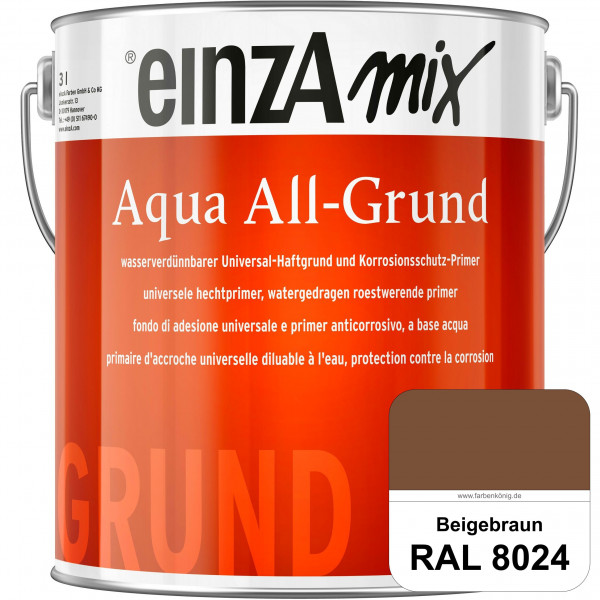 einzA Aqua All-Grund (RAL 8024 Beigebraun) Wasserverdünnbarer Haftgrund & Korrosionsschutz-Primer