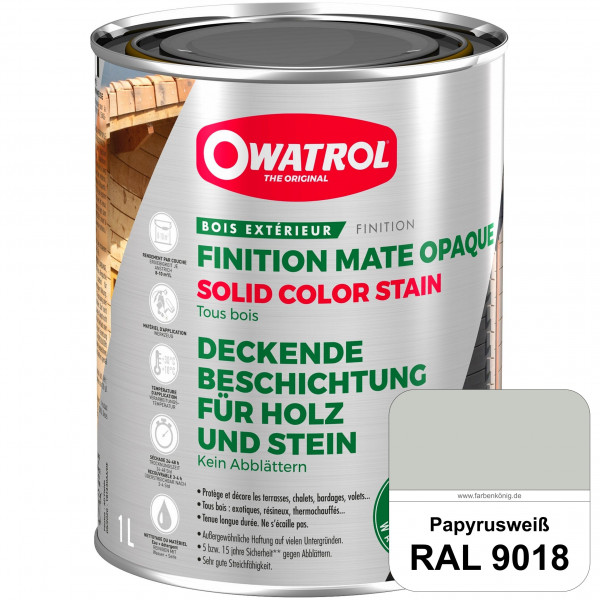 Solid Color Stain (RAL 9018 Papyrusweiß) deckende und matte Wetterschutzfarbe außen