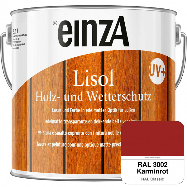 einzA Lisol Holz- und Wetterschutz Lasur und Farbe (RAL 3002 Karminrot)