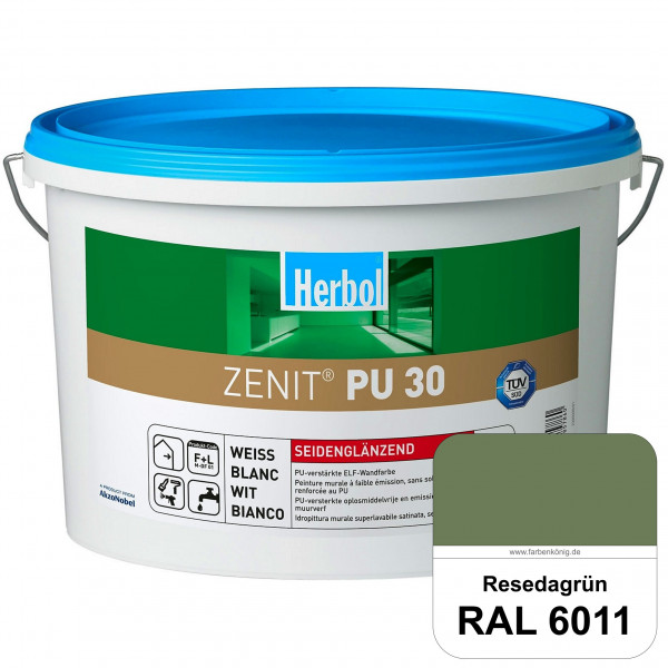Zenit PU 30 (RAL 6011 Resedagrün) seidenglänzende und strapazierfähige PU-Wandfarbe