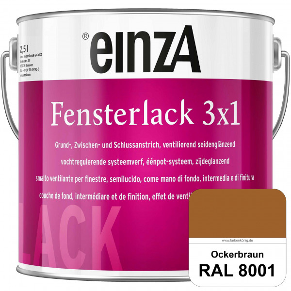 einzA Fensterlack 3 x 1 (RAL 8001 Ockerbraun) wetterbeständiger & seidenglänzender Fensterlack
