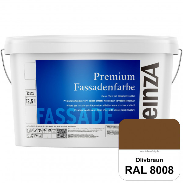 einzA Premium Fassadenfarbe (RAL 8008 Olivbraun) Hochwertige Fassadenfarbe mit Clean-Effekt