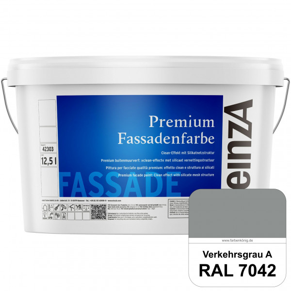 einzA Premium Fassadenfarbe (RAL 7042 Verkehrsgrau A) Hochwertige Fassadenfarbe mit Clean-Effekt
