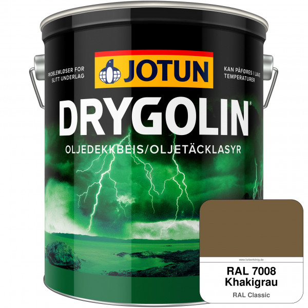 DRYGOLIN Oljedekkbeis - Deckende & wetterbeständige Öllasur für Außen (RAL 7008 Khakigrau)