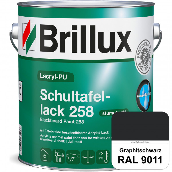 Lacryl-PU Schultafellack 258 (RAL 9011 Graphitschwarz) wasserbasierter und matter Schultafellack (in