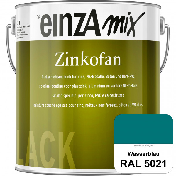 einzA Zinkofan (RAL 5021 Wasserblau) Hoch wetterbeständiges "Dickschicht-1-Topf-System"