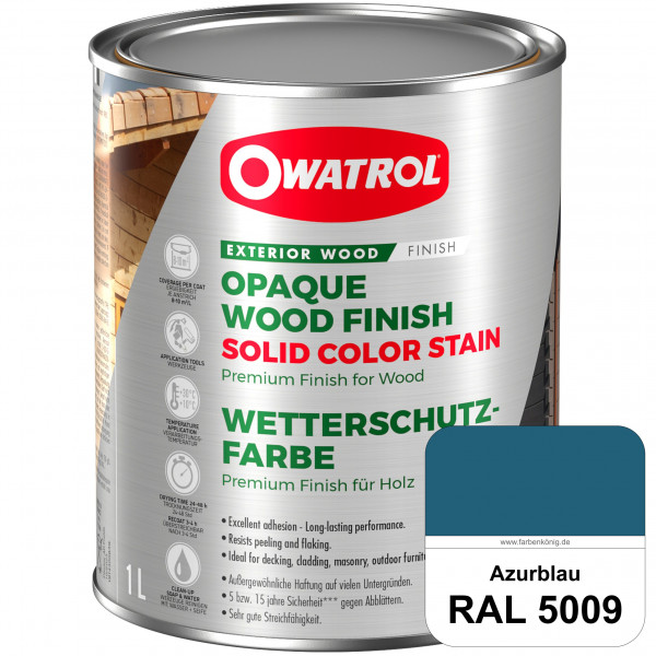 Solid Color Stain (RAL 5009 Azurblau) deckende und matte Wetterschutzfarbe außen