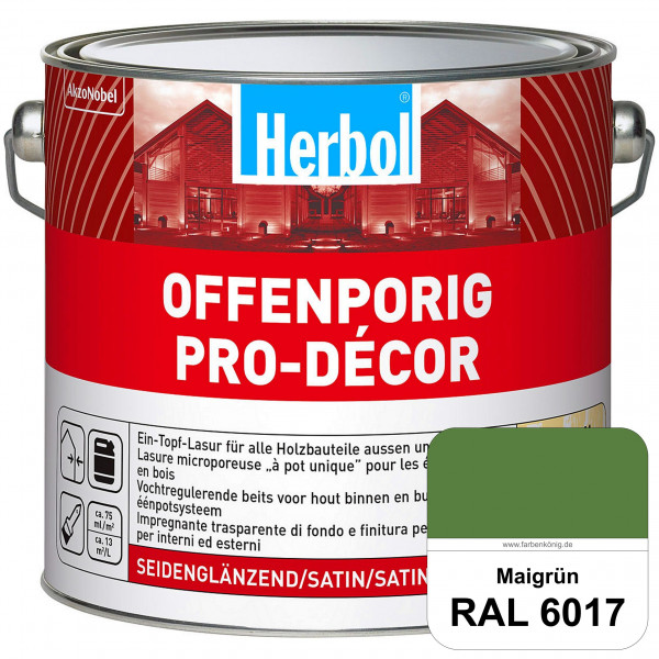 Herbol Offenporig Pro-Décor (RAL 6017 Maigrün) Hochwertige Ein-Topf-Holzlasur mit 2-Phasen-UV-Schutz