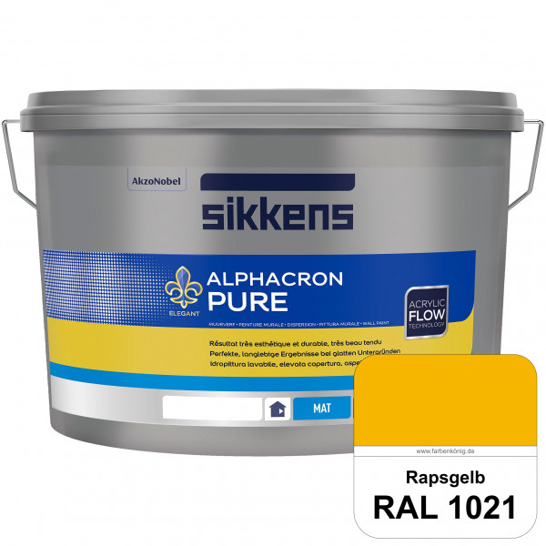 Alphacron Pure (RAL 1021 Rapsgelb) Edelmatte & hochertige Premium Wandfarbe für glatte Untergründe.