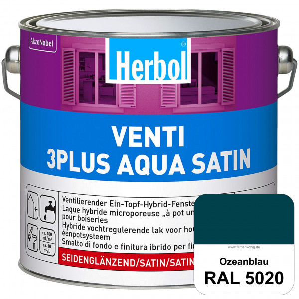 Venti 3Plus Aqua Satin (RAL 5020 Ozeanblau) wasserbasierter & feuchtigkeitregulierender Ein-Topf-Fen