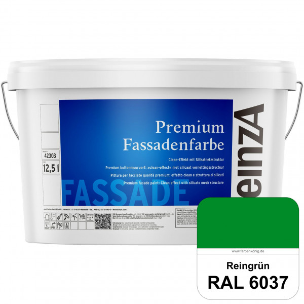 einzA Premium Fassadenfarbe (RAL 6037 Reingrün) Hochwertige Fassadenfarbe mit Clean-Effekt