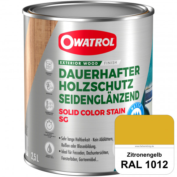 Solid Color Stain SG (RAL 1012 Zitronengelb) deckende und seidenglänzende Wetterschutzfarbe außen