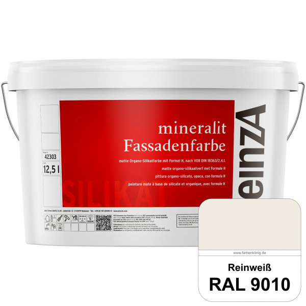 einzA mineralit Fassadenfarbe (RAL 9010 Reinweiß) wetterbeständige & streichfertige Silikatfarbe