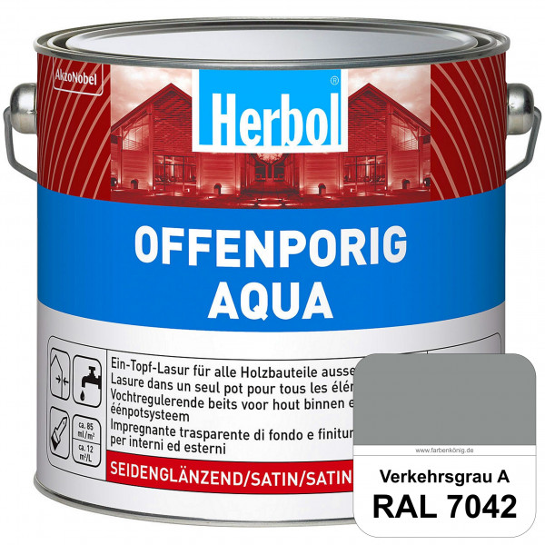 Offenporig Aqua (RAL 7042 Verkehrsgrau A) Wasserverdünnbar & hochwertige Ein-Topf-Holzlasur - Feucht