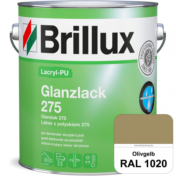 Lacryl-PU Glanzlack 275 (RAL 1020 Olivgelb) Glänzender Lack (wasserbasiert) für z. B. Holz, Zink, Al