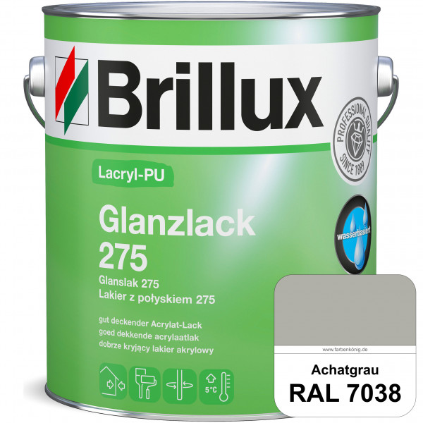Lacryl-PU Glanzlack 275 (RAL 7038 Achatgrau) Glänzender Lack (wasserbasiert) für z. B. Holz, Zink, A