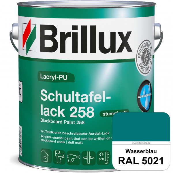 Lacryl-PU Schultafellack 258 (RAL 5021 Wasserblau) wasserbasierter und matter Schultafellack (innen)