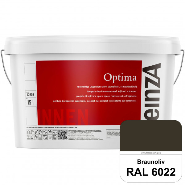 einzA Optima (RAL 6022 Braunoliv) Stumpfmatte Dispersionsfarbe für hochwertige Anstriche
