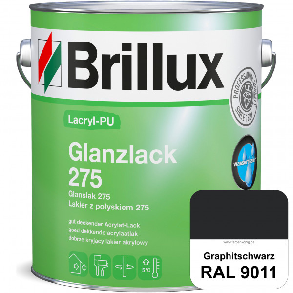 Lacryl-PU Glanzlack 275 (RAL 9011 Graphitschwarz) Glänzender Lack (wasserbasiert) für z. B. Holz, Zi