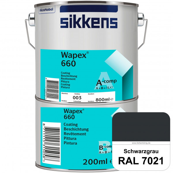 Wapex 660 Set (RAL 7021 Schwarzgrau) seidenglänzende 2K-Epoxidharzlack für Böden & Wände (innen)