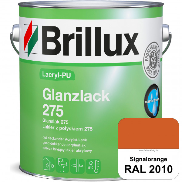 Lacryl-PU Glanzlack 275 (RAL 2010 Signalorange) Glänzender Lack (wasserbasiert) für z. B. Holz, Zink