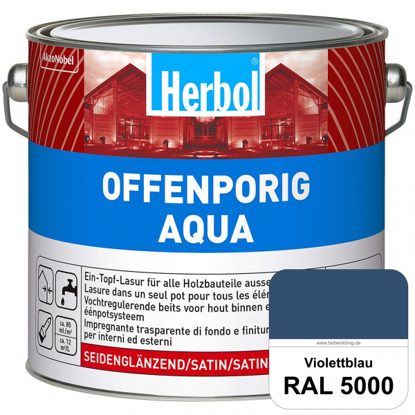 Offenporig Aqua (RAL 5000 Violettblau) Wasserverdünnbar & hochwertige Ein-Topf-Holzlasur - Feuchtesc