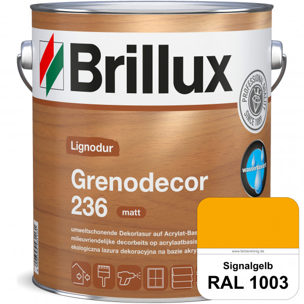 Grenodecor 236 (RAL 1003 Signalgelb) Umwelt- und gesundheitsschonende, diffusionsfähige Dekorlasur m