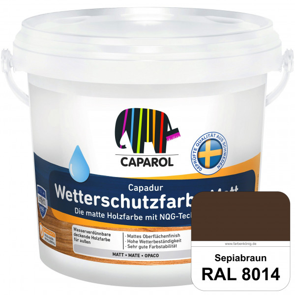 Capadur Wetterschutzfarbe Matt (RAL 8014 Sepiabraun) matte Holzfarbe mit NQG-Technologie für außen