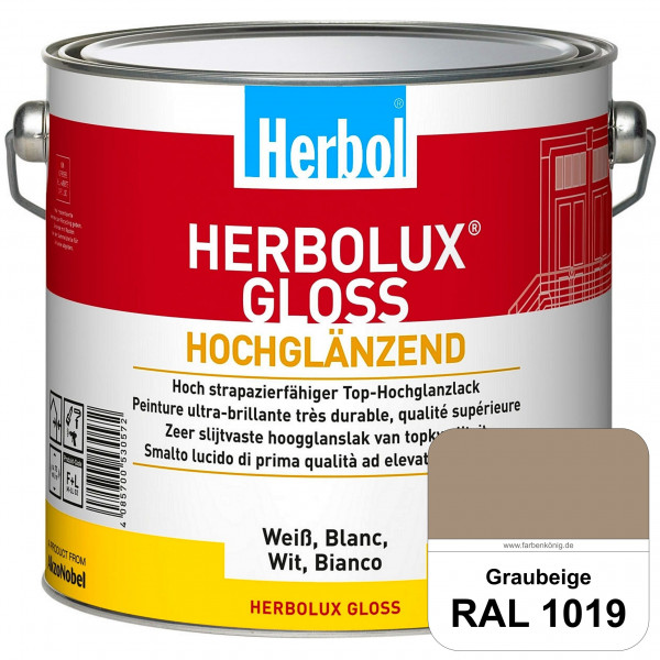 Herbolux Gloss (RAL 1019 Graubeige) strapazierfähiger Top-Hochglanzlack (lösemittelhaltig) für innen