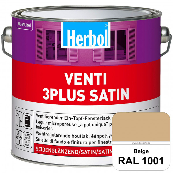 Venti 3Plus Satin (RAL 1001 Beige) feuchtigkeitregulierender & seidenglänzender Ein-Topf-Fensterlack