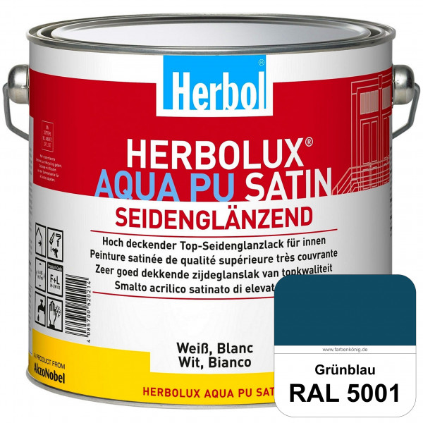 Herbolux Aqua PU Satin (RAL 5001 Grünblau) Wasserverdünnbarer Top-PU-Seidenglanzlack (Innen)