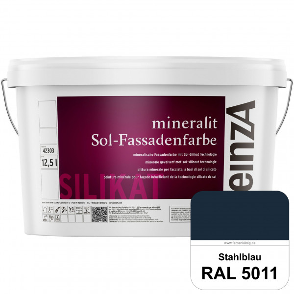 einzA mineralit Sol Fassadenfarbe (RAL 5011 Stahlblau) mineralische Fassadenfarbe mit Sol-Silikat Te
