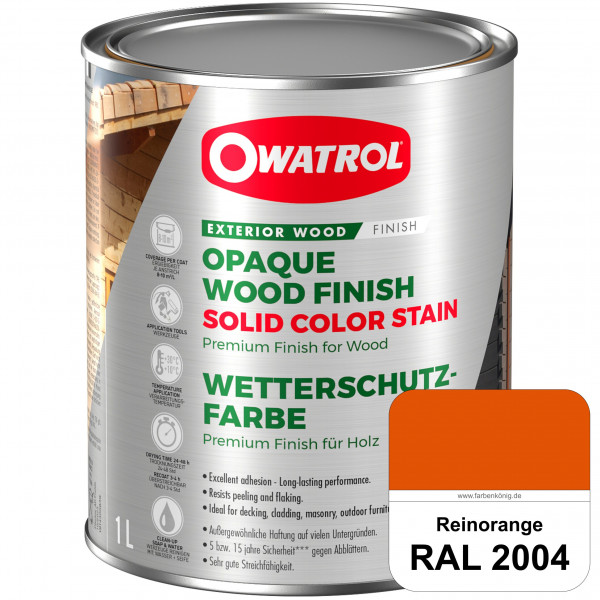 Solid Color Stain (RAL 2004 Reinorange) deckende und matte Wetterschutzfarbe außen