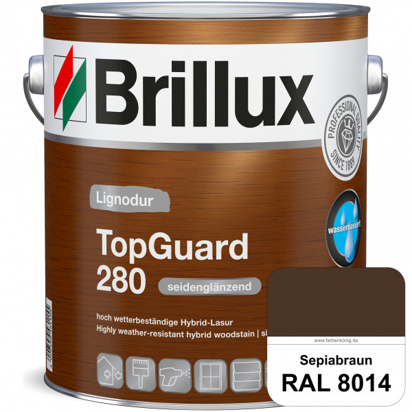 TopGuard 280 (RAL 8014 Sepiabraun) wasserbasierte, wetterbeständige und seidenglänzende Hybridlasur